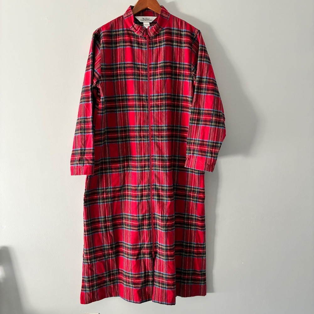 Vermont Country Store Robe S Tartan Plaid Flannel Full Zip Loungewear Classic